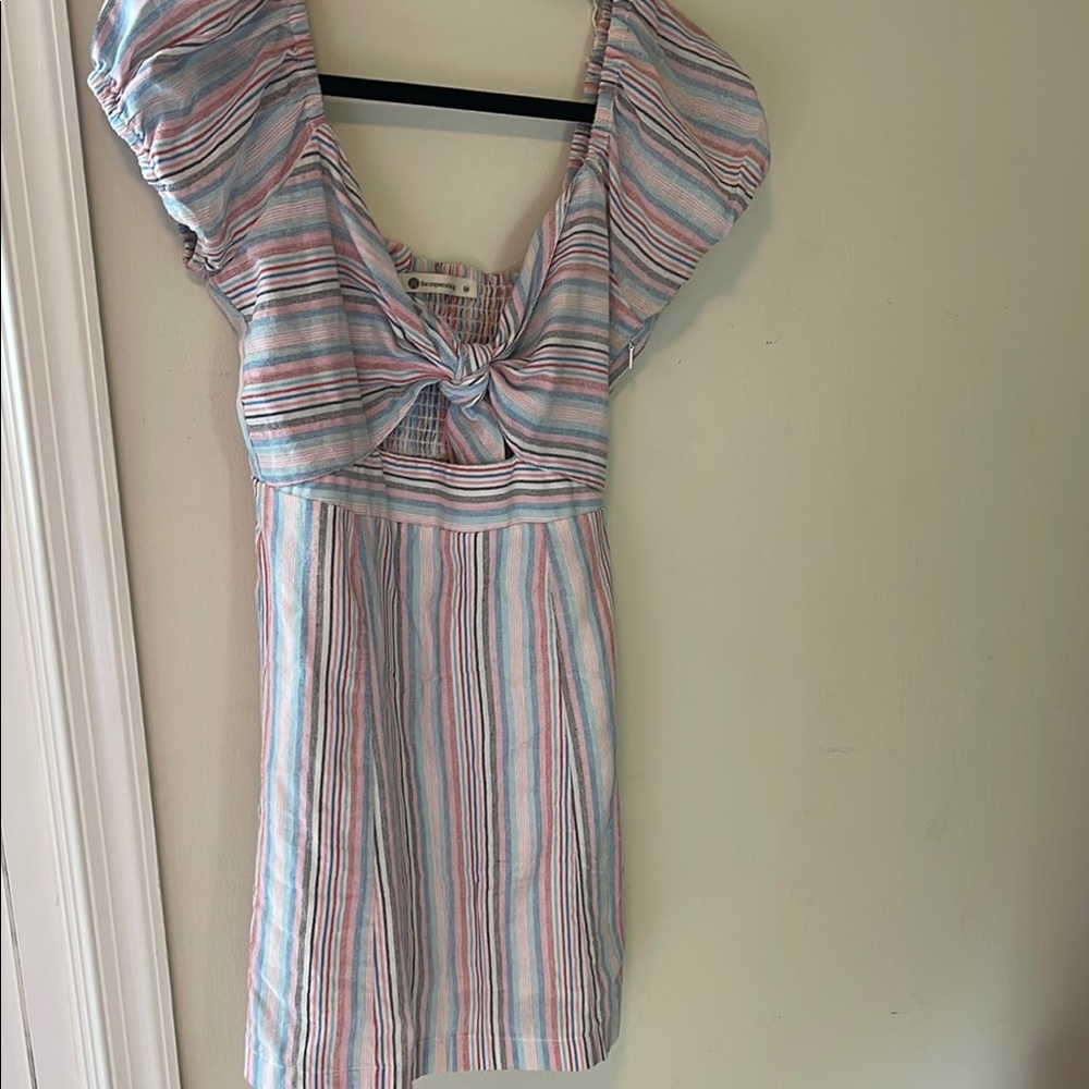 The Impeccable Pig Blue and Pink Ruffled Tie Front Sundress